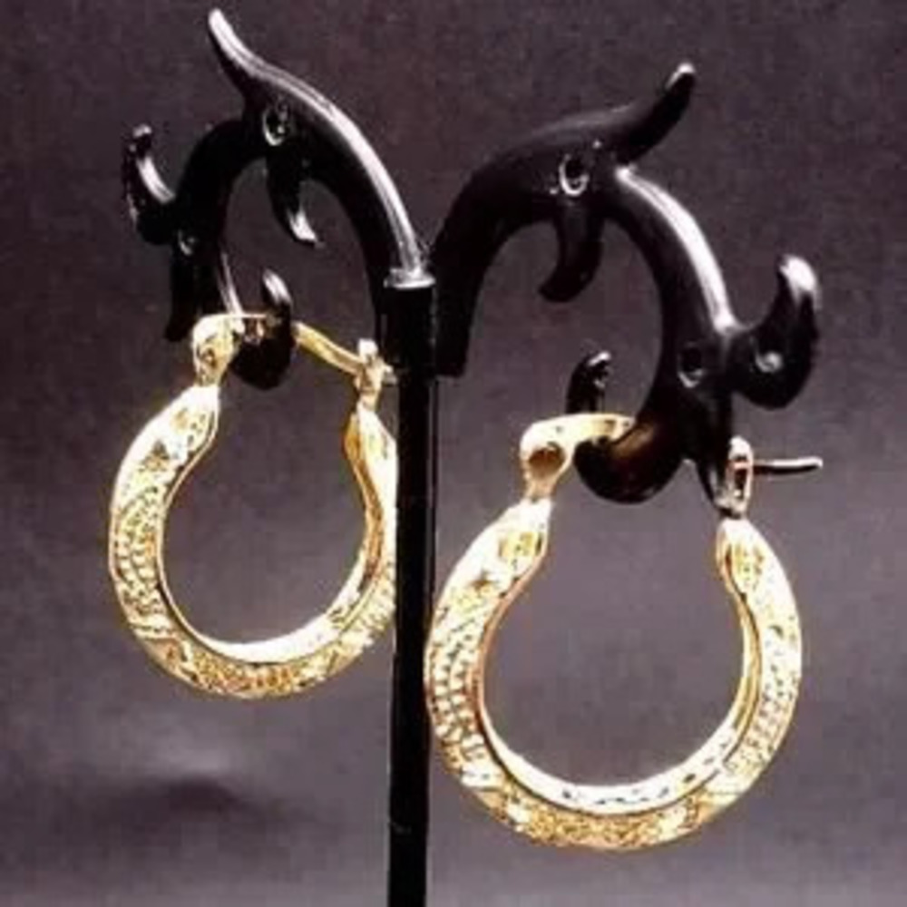 18k Gold Plated Boho Etched Hoop Dangle Earrings Lever Back Womens Birthday Gift